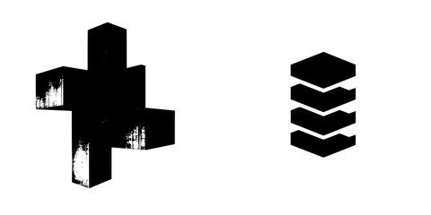 Poster - Set of black icons featuring geometric shapes representing abstract concepts and design elements