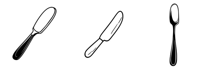 Poster - Set of three black icons depicting various utensil designs with simple outlines on a white background