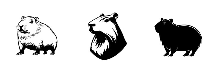Poster - Set of black icon designs depicting various styles of the capybara in an artistic and minimalist manner