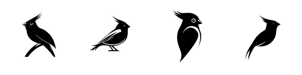 Poster - Set of black icons representing various bird species in a minimalist design used for digital projects