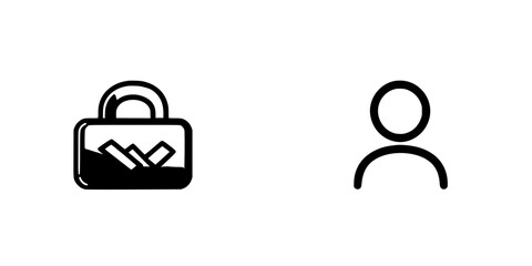 Poster - Set of black lock icon with secure symbol and user silhouette representing privacy and data protection measures