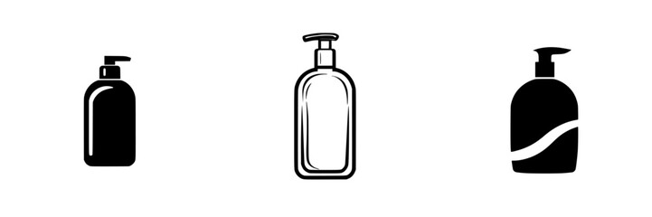 Poster - Black icon set of various bottle shapes for beauty and personal care products in a minimalist design style