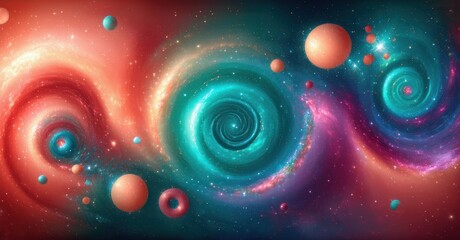 Aufkleber - Cosmic swirls, vibrant colors, planets orbit. Space scene evokes wonder, beauty, infinity. Stars shimmer, galaxies collide.
