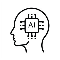 Aufkleber - Ai in head microchip icon isolated on white background