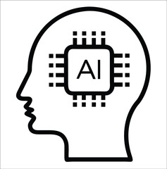 Aufkleber - Ai in human head icon artificial intelligence microchip isolated on white background
