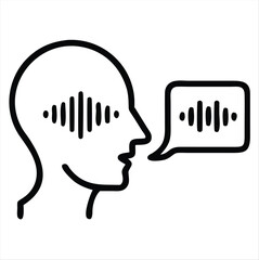 Poster - Head profile with speech bubble and sound waves isolated on white background