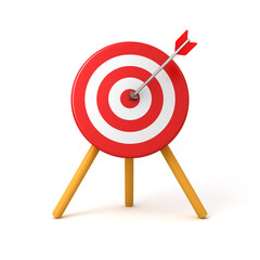 Poster - Red metal arrow hitting to the center of goal target dartboard isolated on white background the business creative idea concepts 3D rendering