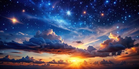 Wall Mural - A dark blue sky with stars and clouds at sunset, weather, celestial ,  weather, celestial , cosmic, clouds, sky, astronomy