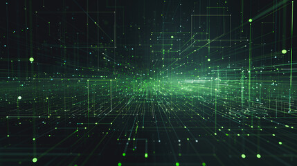 Poster - Cybernetic Pathways: A futuristic digital landscape, where luminous green pathways interconnect in a mesmerizing display of data flow and technological advancement.