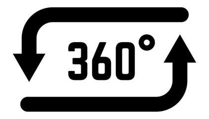 Poster - Two black arrows rotating 360 degrees with the number 360 in the center, representing virtual reality, augmented reality, and immersive experiences