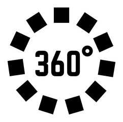 Poster - 360 degrees angle rotation loading icon with black squares rotating around the number 360, representing a full circle rotation or virtual reality