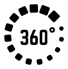 Poster - Black and white 360 degree icon featuring square dots creating a rotating circle, representing concepts of virtual reality, loading processes, or complete cycles in technology