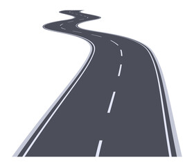 Poster - Long and winding road disappearing into the distance with white stripes and shoulders on a white background, representing concepts such as journey, travel, and transportation