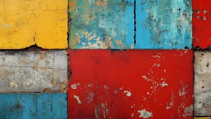 Poster - Colorful Patchwork Metal Squares Textured Background in Yellow Blue Red White