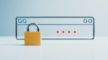 Poster - Secured Access: An illustration of a lock safeguarding an online password entry field, symbolizing security, protection, and safe access to data.