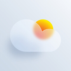 Poster - Cloudy clearings forecast icon with glassmorphic effect. 3d glassmorphism meteorology elements sign. Cloudy and sun sign. Template design for web or mobile app, ui, ux. Vector illustration