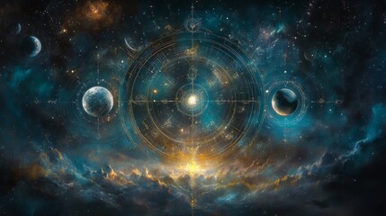 Cosmic Nebula With Planets And Stars