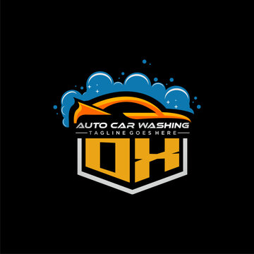 OX initial monogram for carwash with car clean image design vector