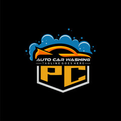 Poster - PC initial monogram for carwash with car clean image design vector