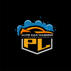Poster - PL initial monogram for carwash with car clean image design vector