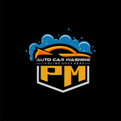 Poster - PM initial monogram for carwash with car clean image design vector