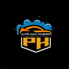 Poster - PK initial monogram for carwash with car clean image design vector