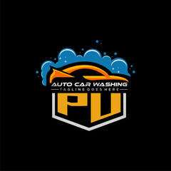 Poster - PU initial monogram for carwash with car clean image design vector