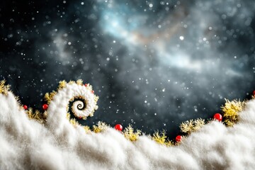abstract winter cosmic tapestry with gold spiral