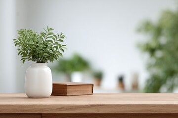 Poster - minimalist home office setup with blurred background including people out of focus offers ample copy space
