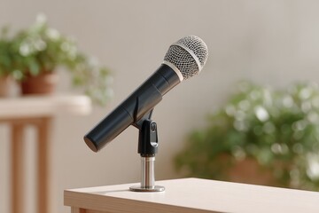 Poster - person energetically sings into microphone with blurred karaoke crowd in background