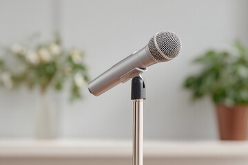 Poster - person energetically sings into microphone with blurred karaoke crowd in background