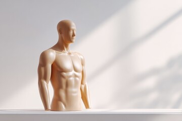Poster - single anatomical model stands on pristine white table casting soft shadow minimalistic scene