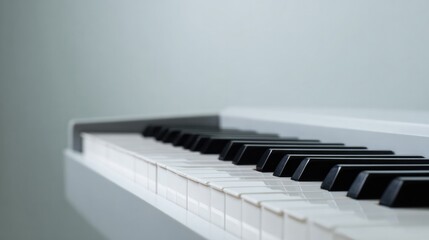 Poster - minimalistic close-up of organ keyboard with contrasting black and white keys in serene setting