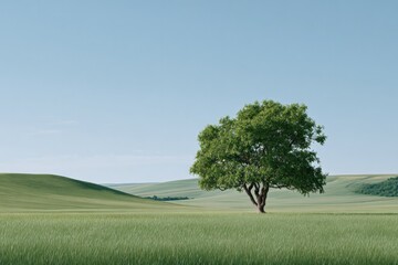 Poster - serene landscape of vast countryside under clear blue sky