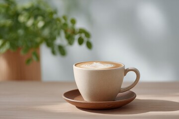 Poster - barista crafting minimalist latte art in serene coffee shop setting bathed in natural light