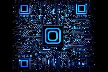 Poster - Glowing Blue Circuit Board Technology Design