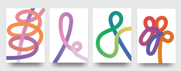 Abstract vibrant gradient line art collection, set of modern vector posters