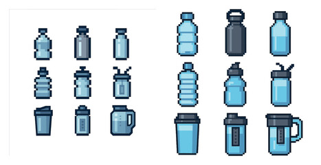 Poster - set of blue water bottles