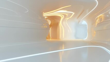Poster - sleek futuristic interior architecture with curved walls and white surfaces enhanced by accent light