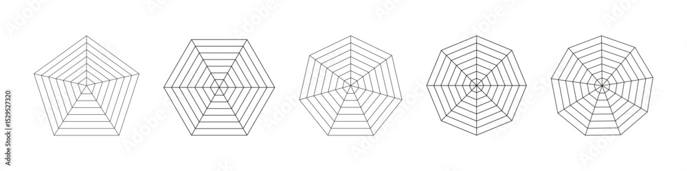 Spider Rada Matrix Radar, spider diagram templates. Black spider mesh patterns. Polygon ...