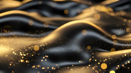 Aufkleber - Elegant Black and Golden Wavy Silk Fabric with Glitter Texture Abstract Background For Modern Art and Design Presentation Template and Creative Wallpaper