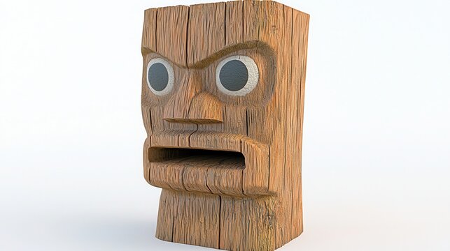 Angry Pixel Art Wooden Tiki Mask 3D Render