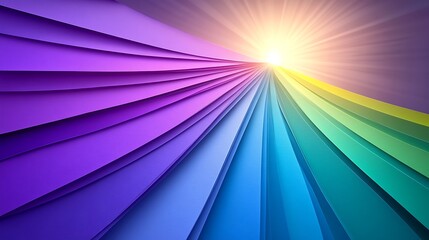 Poster - Radiant layers forming vibrant rainbow towards shining light abstract design