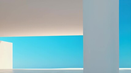 Poster - Modern Architecture Featuring White Geometric Structure Against Clear Blue Sky Creating an Abstract Minimalist Design and Building Exterior