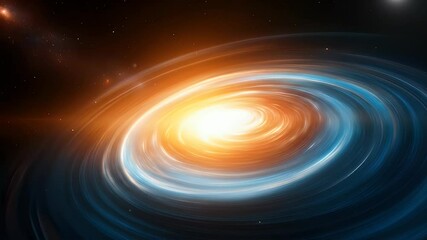 Poster - Swirling Galaxy in Deep Space with Abstract Light Blue and Orange Spiral Arms Dynamic Perspective and Sparkle Effects