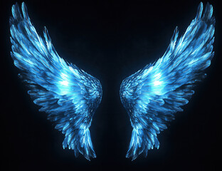 glowing blue fantasy wings ethereal light effect on black