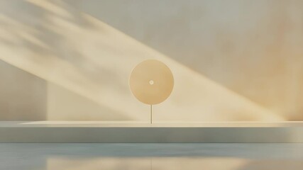 Poster - Minimalist Beige Background with Circle Shape in Spotlight Clean Simple Light and Shadow Creates a Geometric Modern Design for Presentation in Art Studio