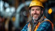 © Pinklife - A cheerful construction worker wearing a hard hat and safety gear showcases a warm smile, embodying resilience and dedication in the bustling construction environment.