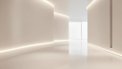 Poster - Clean Minimalist Interior with White Walls and Soft Backlit Lighting in a Modern Architectural Design with Smooth Surfaces and Geometric Elements