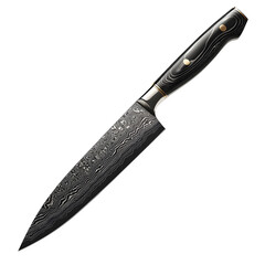 Fototapete - a hyper-realistic chef s knife with -inch damascus steel blade and ebony handle isolated on pure white background subtle soft shadow clean studio lighting ultra-high detail image stock render         